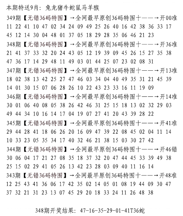 2024349期无错三十六码