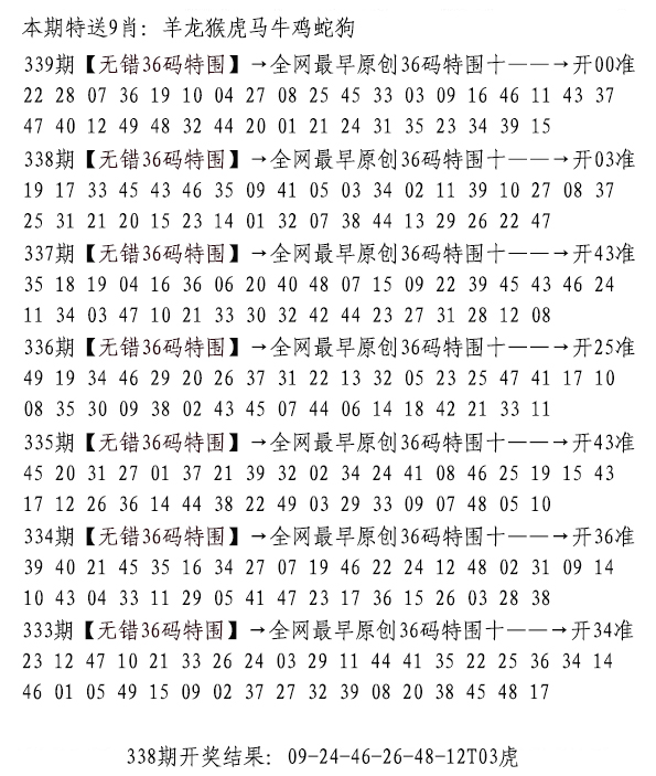 2024339期无错三十六码