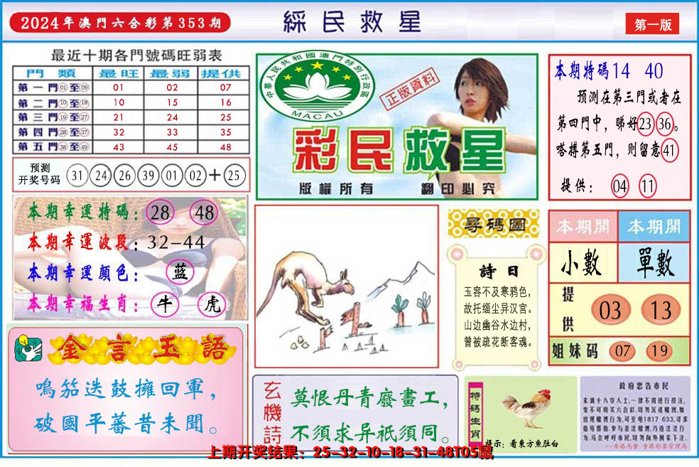 2024353期澳门彩民救星