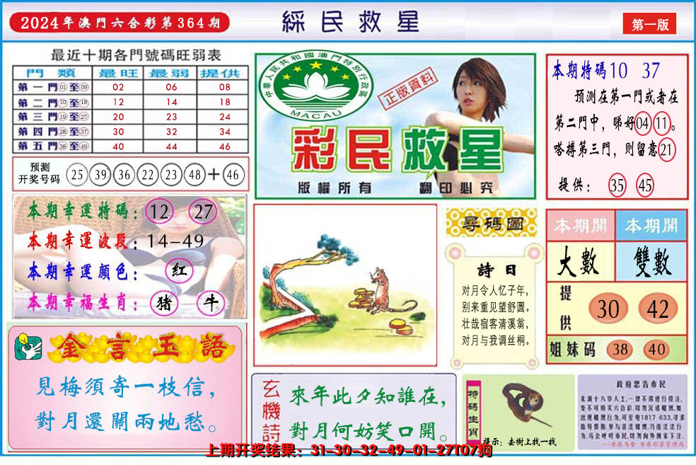 2024364期澳门彩民救星