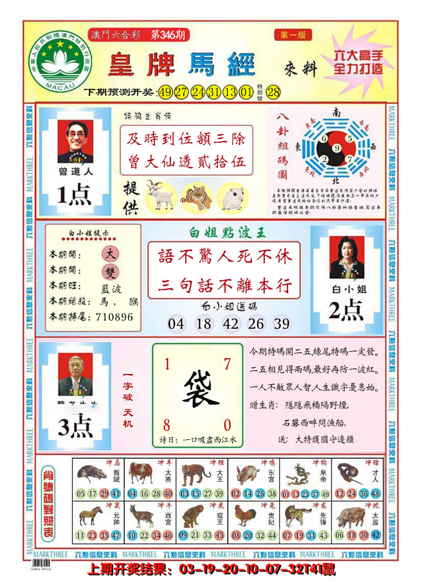 2024346期澳门皇牌马经