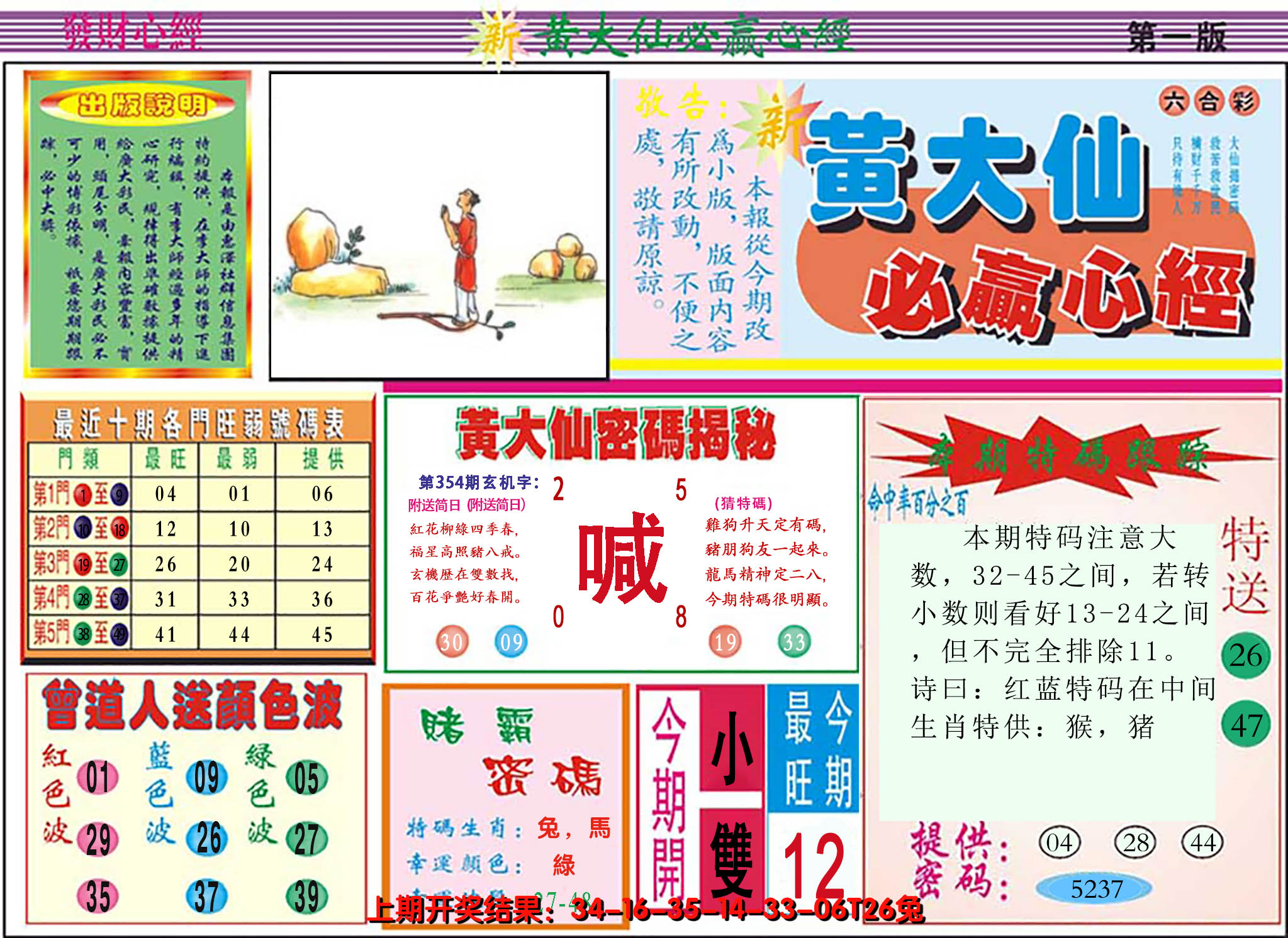 2024354期澳门黄大仙必赢心经