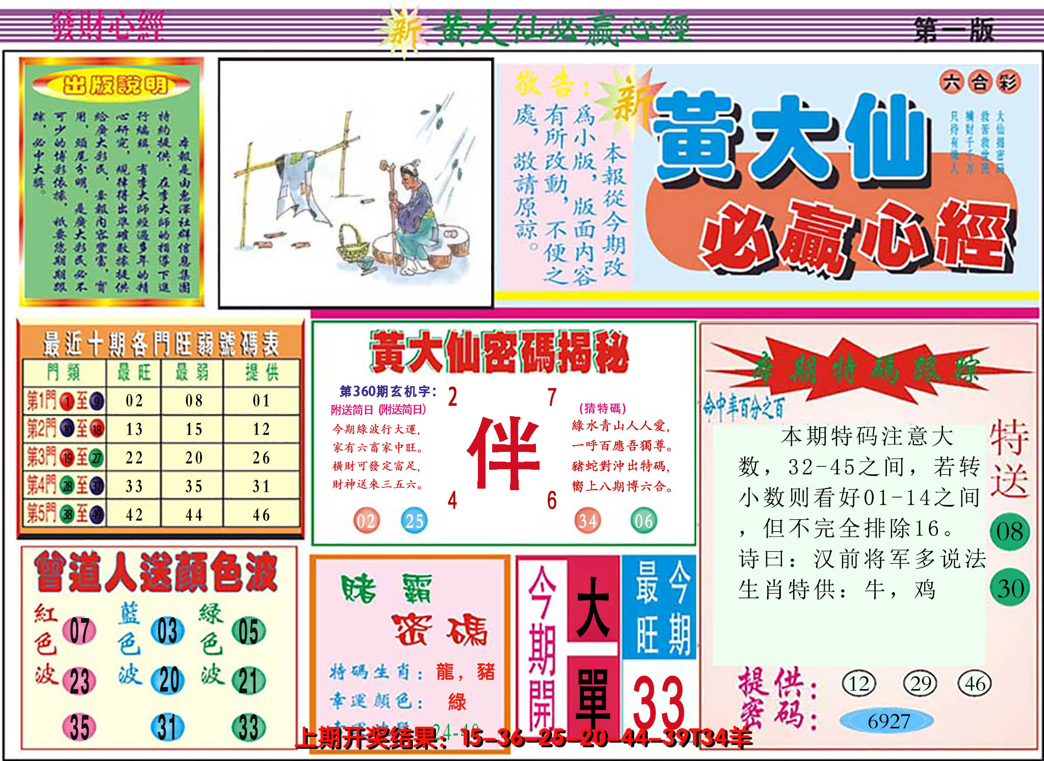 2024360期澳门黄大仙必赢心经