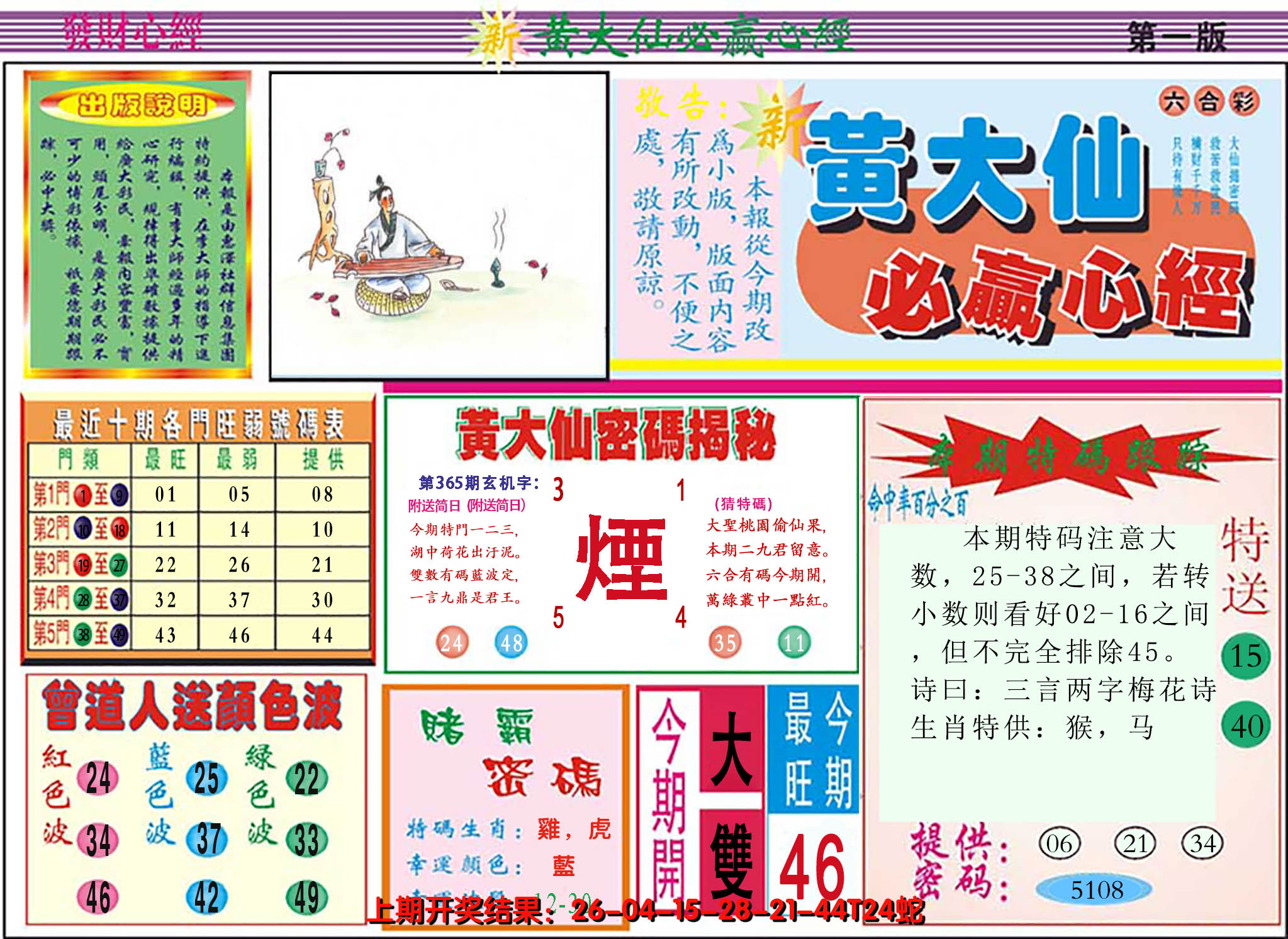2024365期澳门黄大仙必赢心经