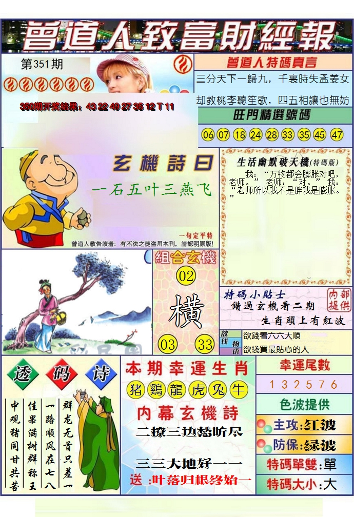 2024351期澳门曾道人致富财经报