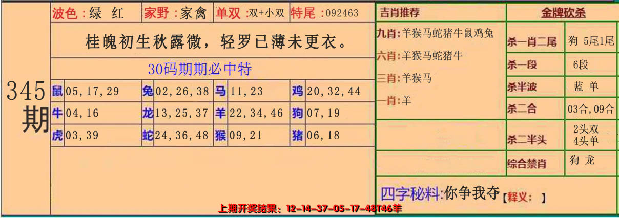 2024345期30码中特