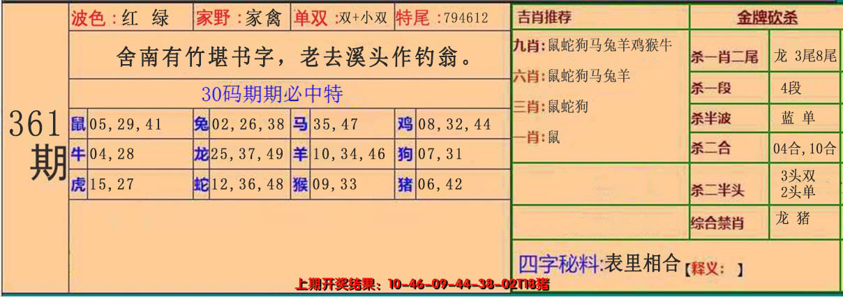 2024361期30码中特