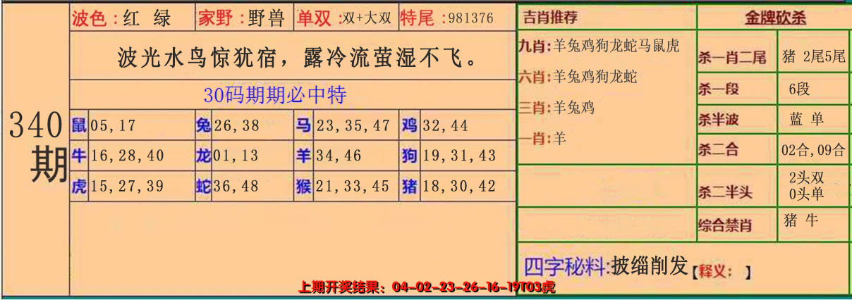 2024340期30码中特