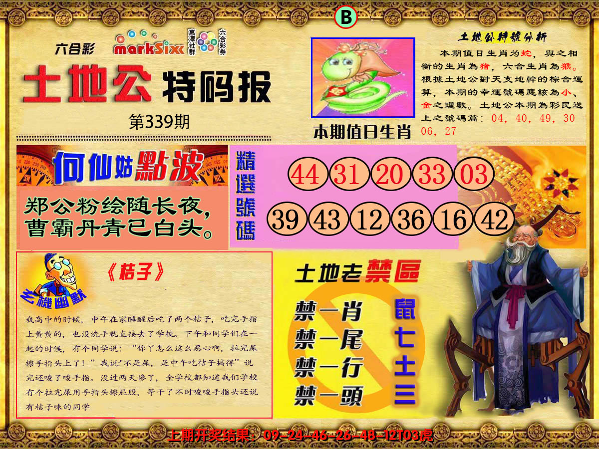 2024339期土地公特码报B