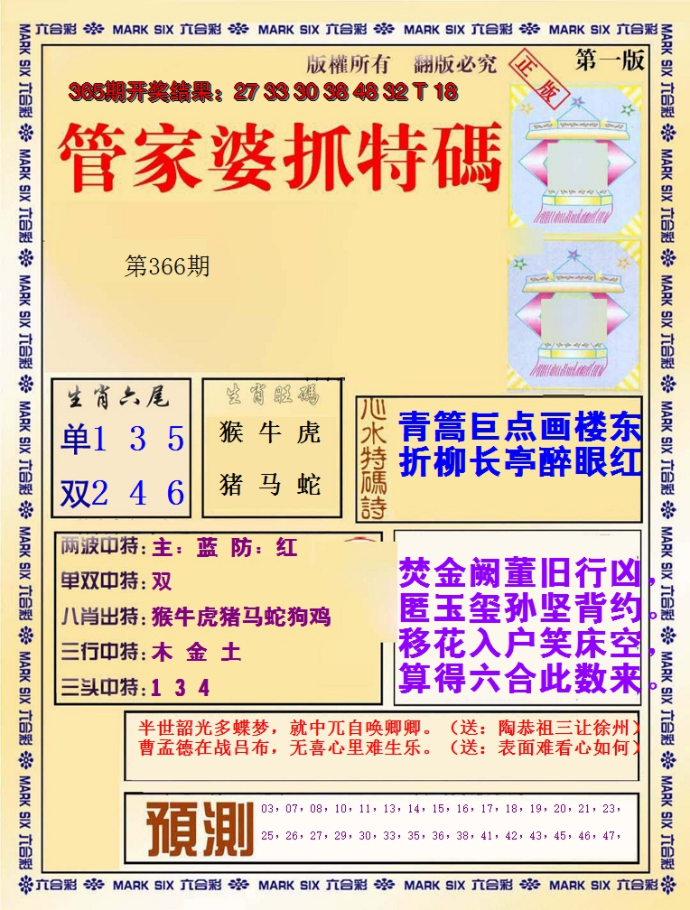2024366期管家婆抓特码A