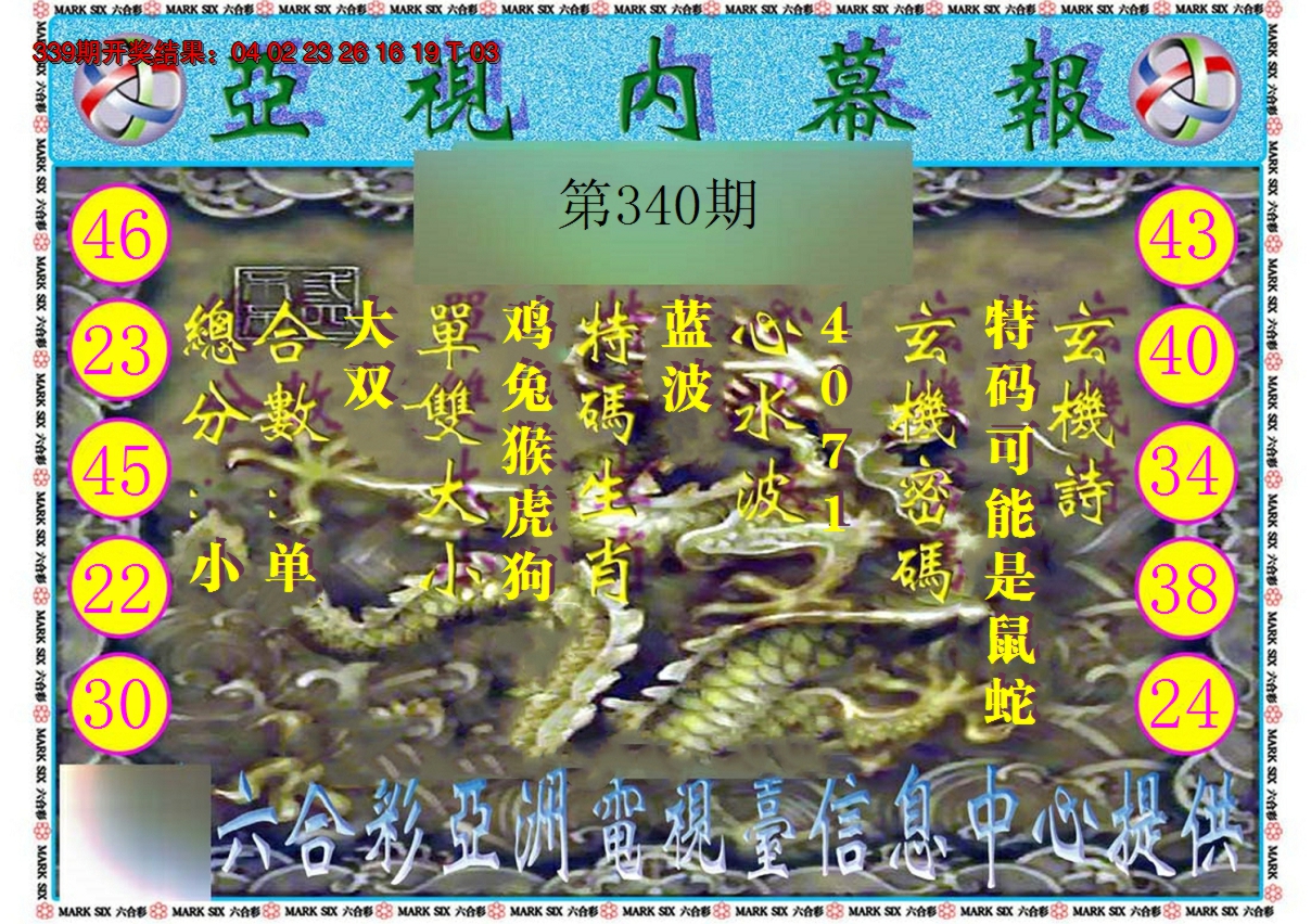 2024340期亚视内幕报