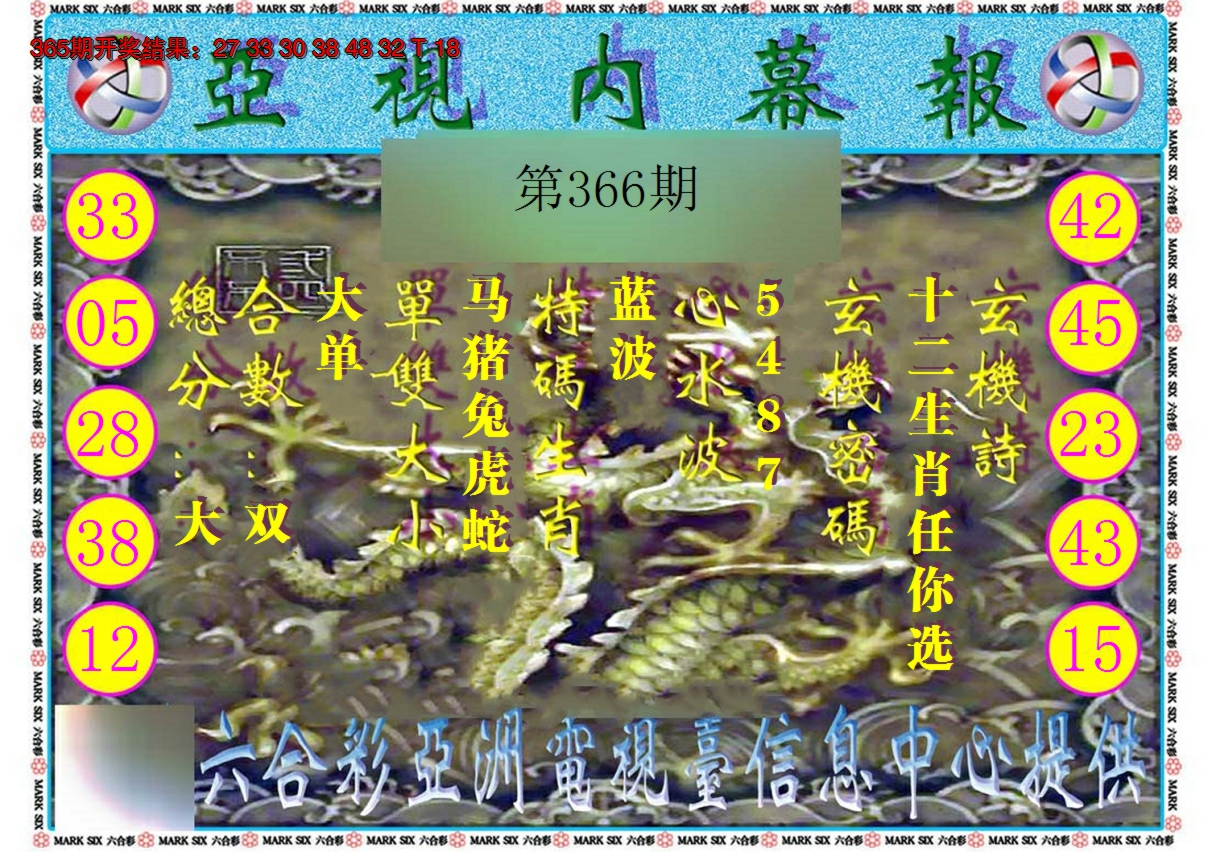 2024366期亚视内幕报