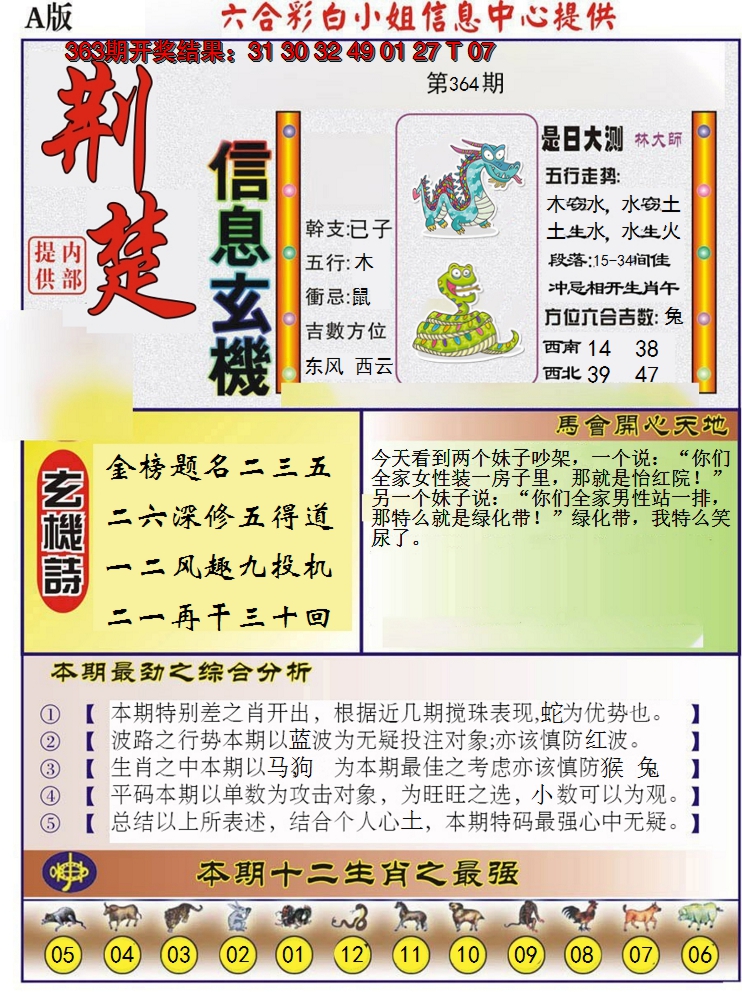 2024364期荆楚信息玄机A