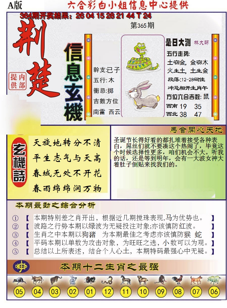 2024365期荆楚信息玄机A