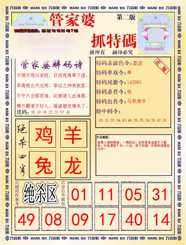 2024353期管家婆抓特码B