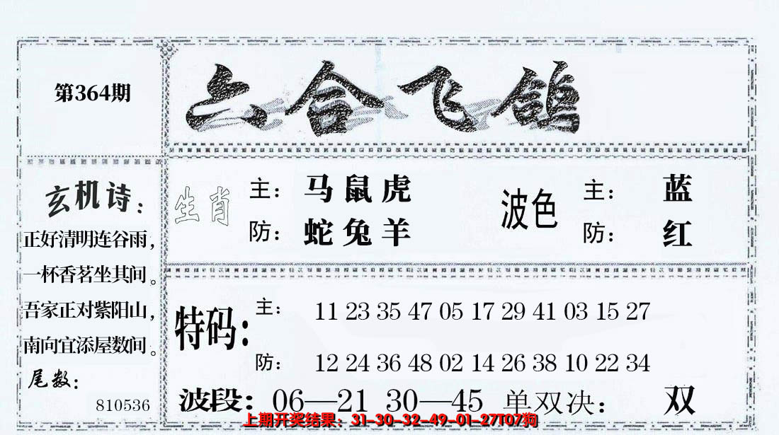 2024364期六合飞鸽