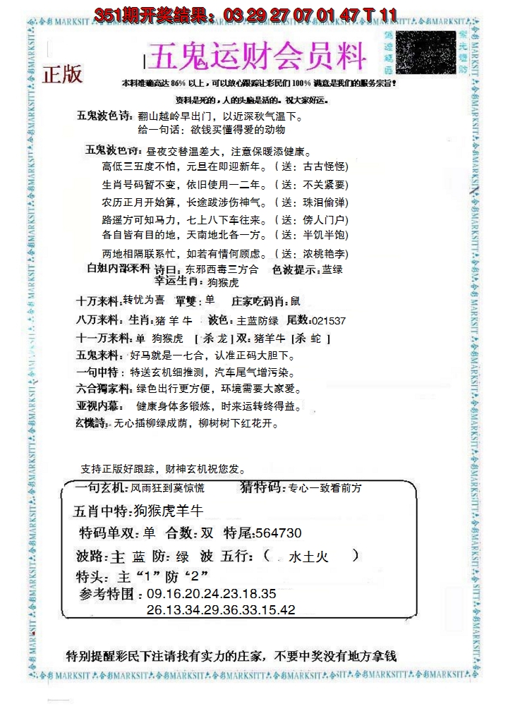 2024352期五鬼运财会员料