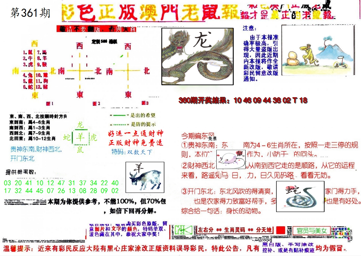 2024361期彩色正版澳门老鼠报