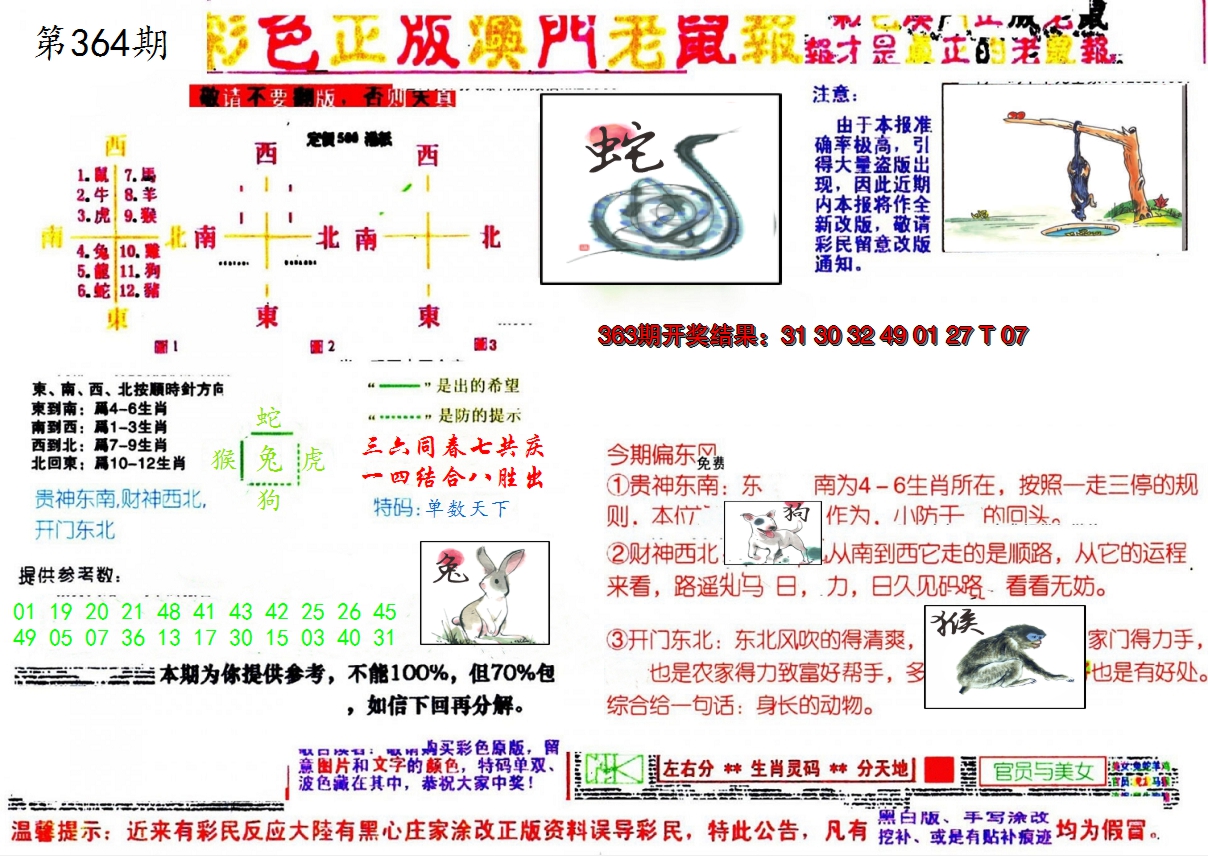 2024364期彩色正版澳门老鼠报