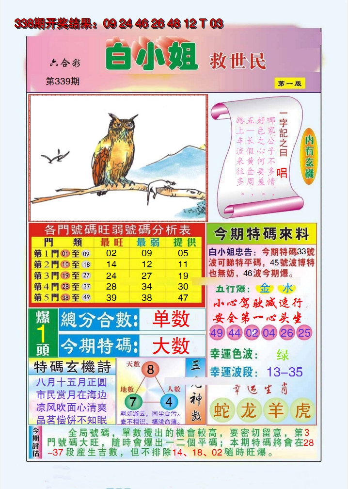 2024339期白小姐救世民A