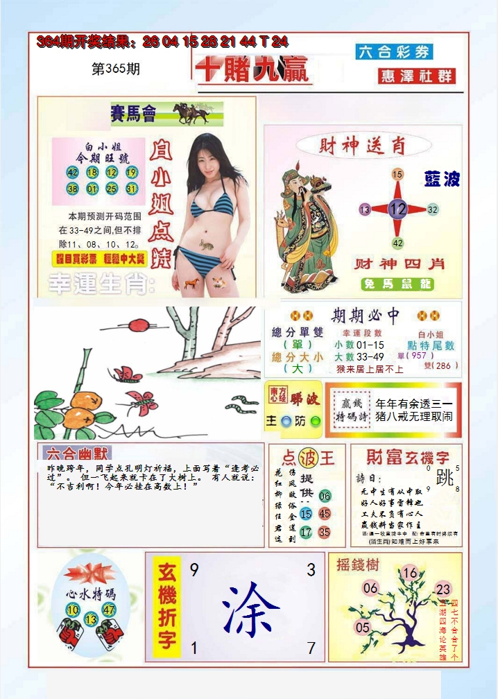 2024365期十赌九羸
