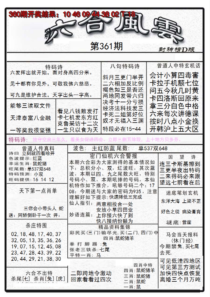 2024361期六合风云A
