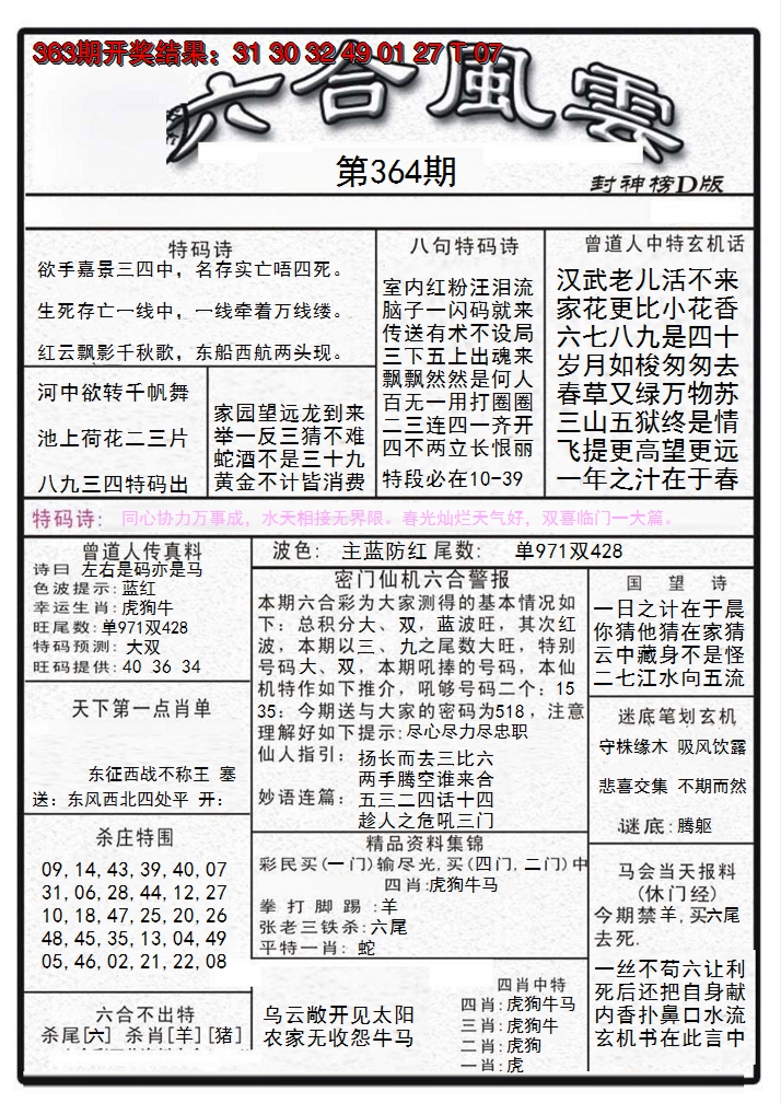 2024364期六合风云A
