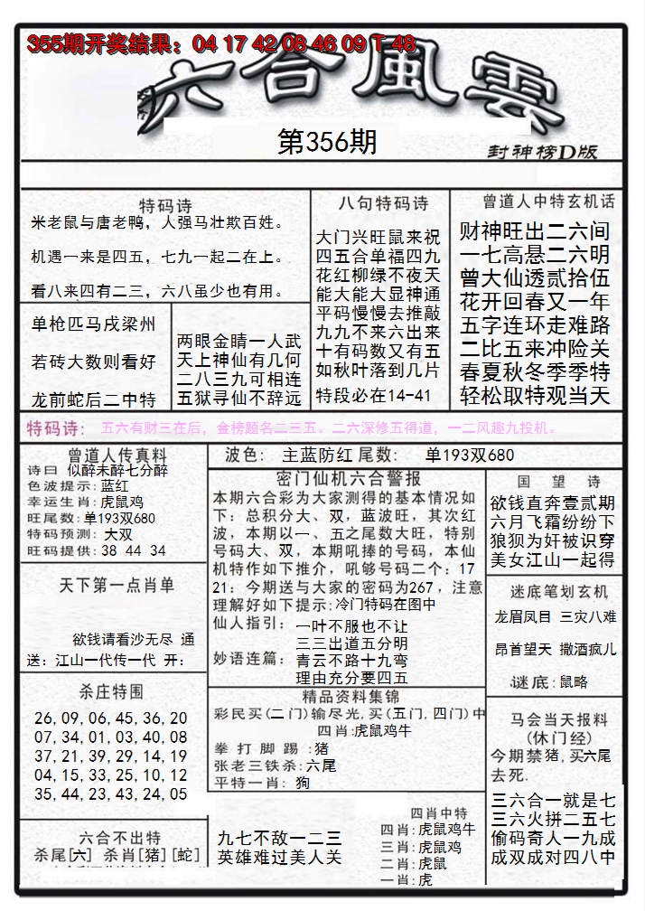 2024356期六合风云A