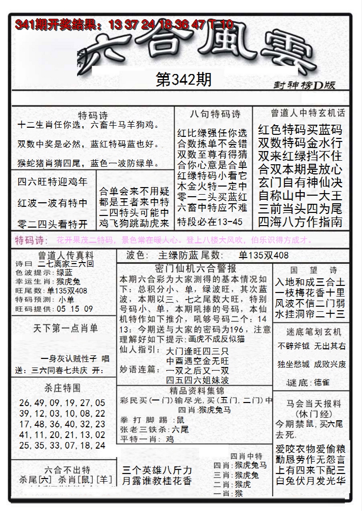 2024342期六合风云A