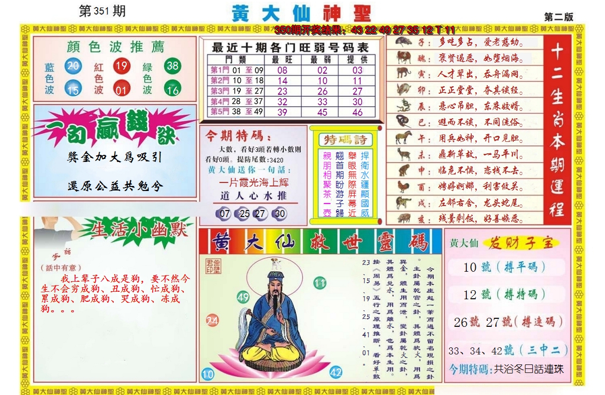 2024351期黄大仙神圣B