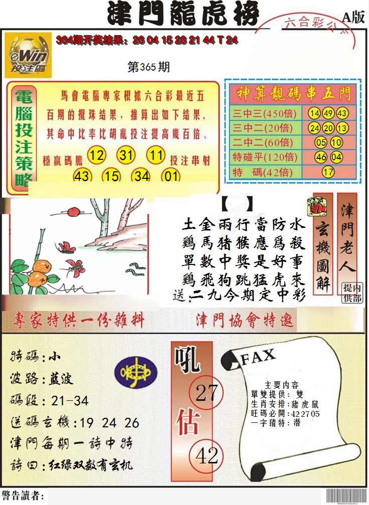 2024365期津门龙虎榜A