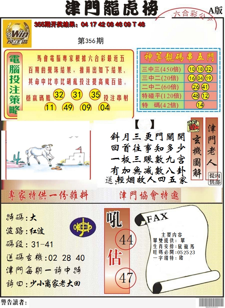 2024356期津门龙虎榜A