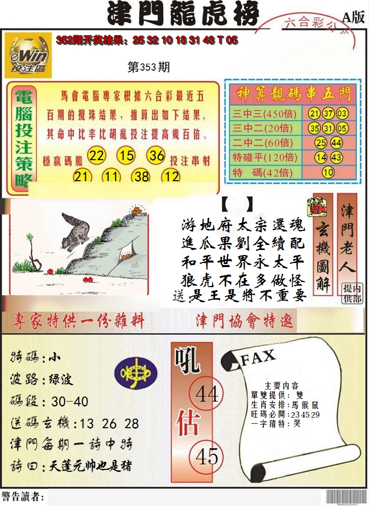 2024353期津门龙虎榜A