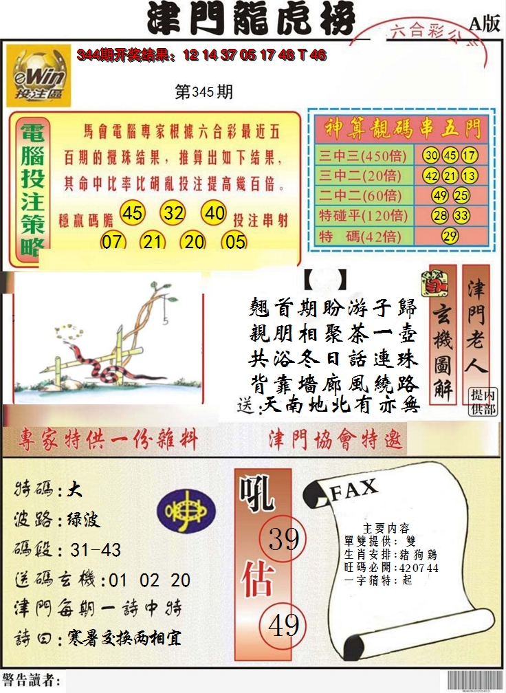 2024345期津门龙虎榜A