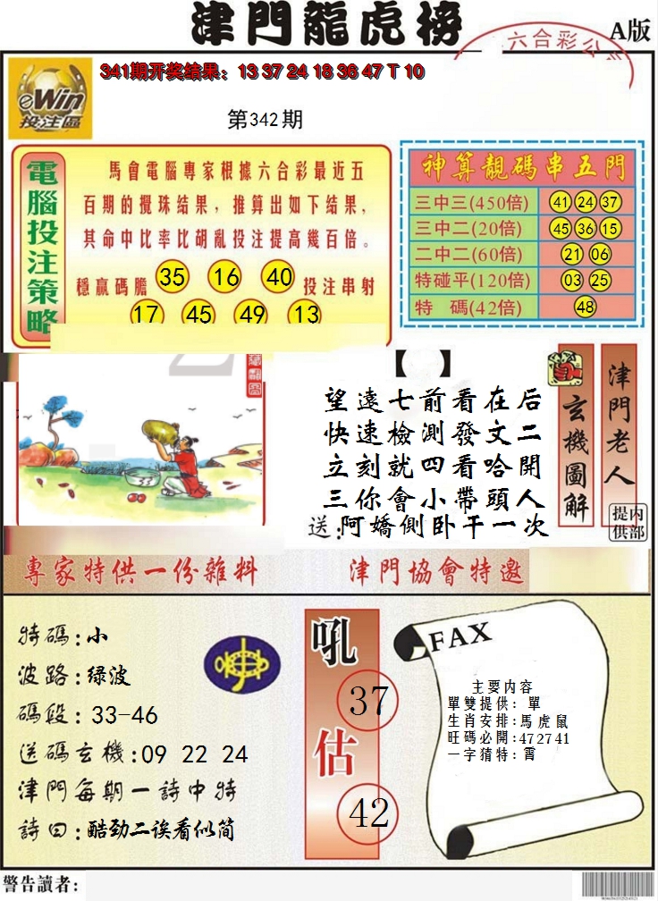 2024342期津门龙虎榜A