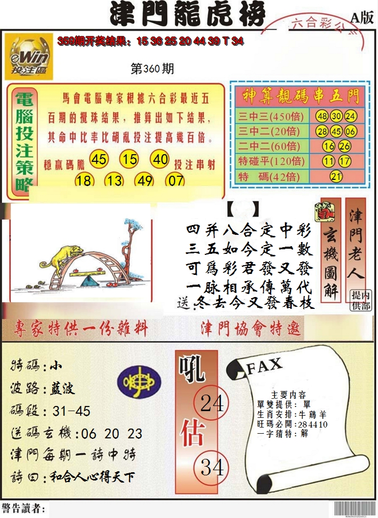 2024360期津门龙虎榜A