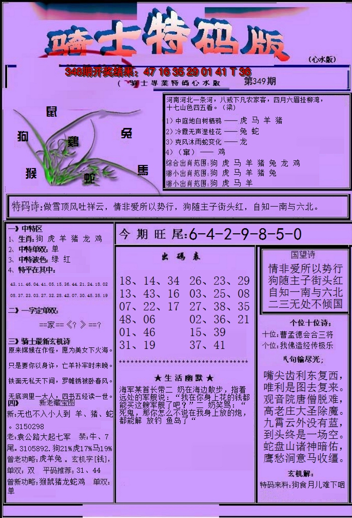 2024349期骑士特码版