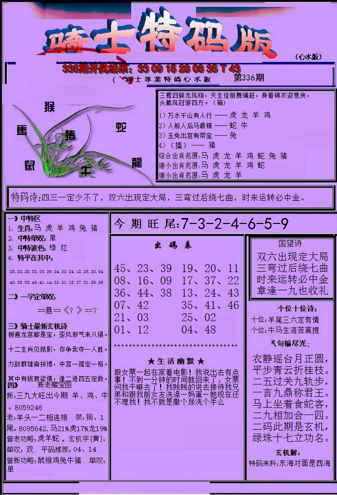 2024336期骑士特码版