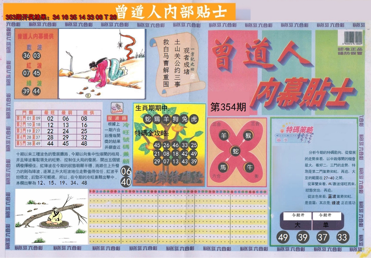 2024354期曾道人内幕贴士A