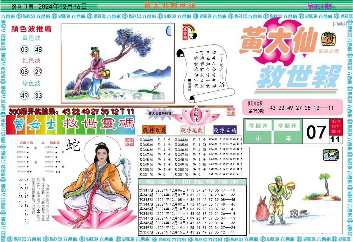 2024351期黄大仙救世A