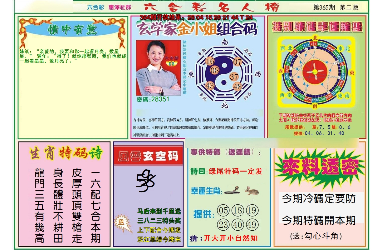 2024365期名人榜B