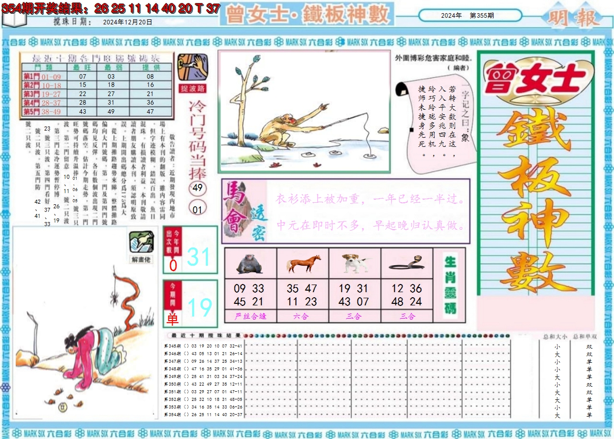 2024355期曾女士铁板神数A