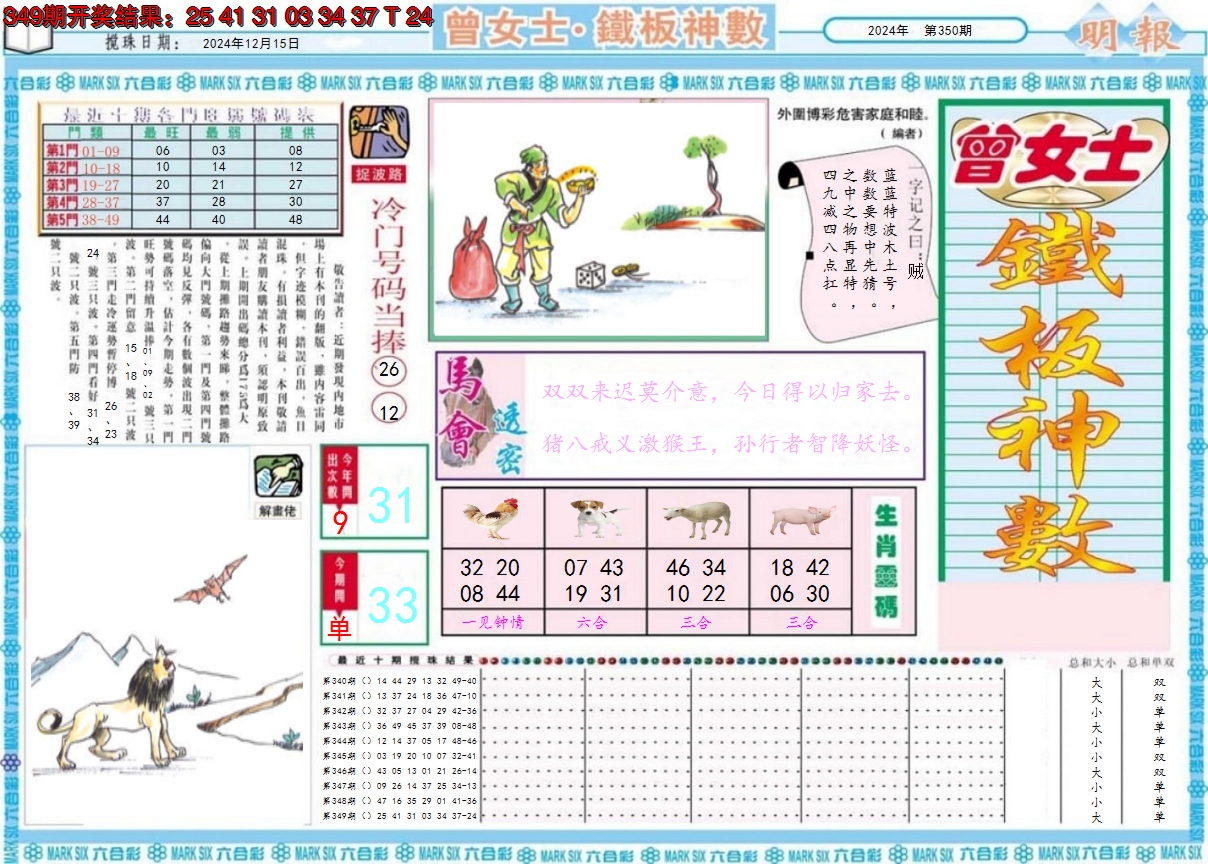 2024350期曾女士铁板神数A