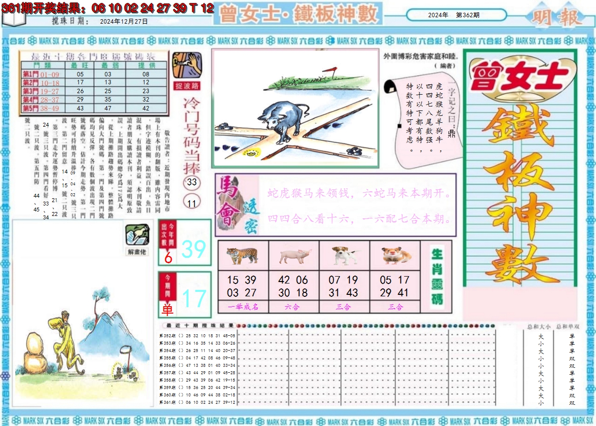 2024362期曾女士铁板神数A