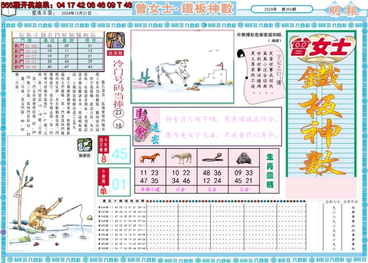 2024356期曾女士铁板神数A