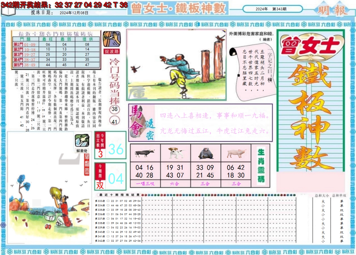 2024343期曾女士铁板神数A
