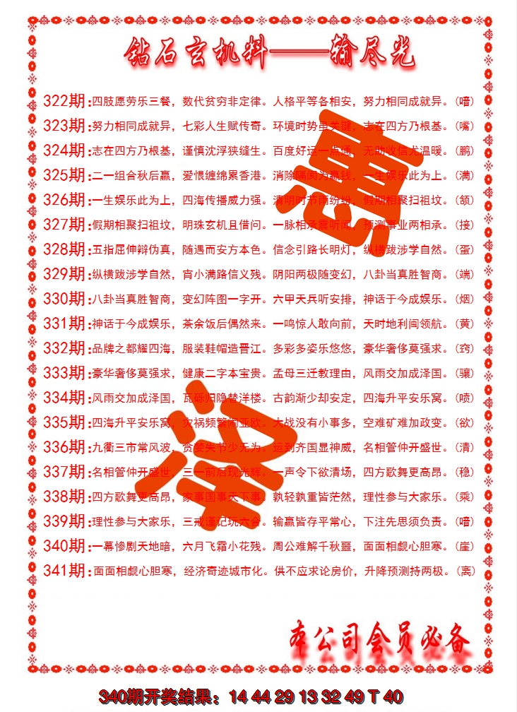 2024341期钻石玄机诗-输光料