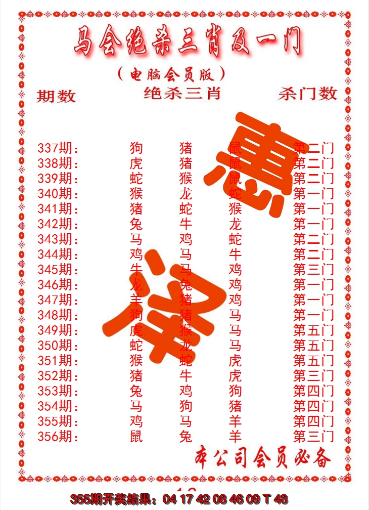 2024356期马会绝杀三肖及一门