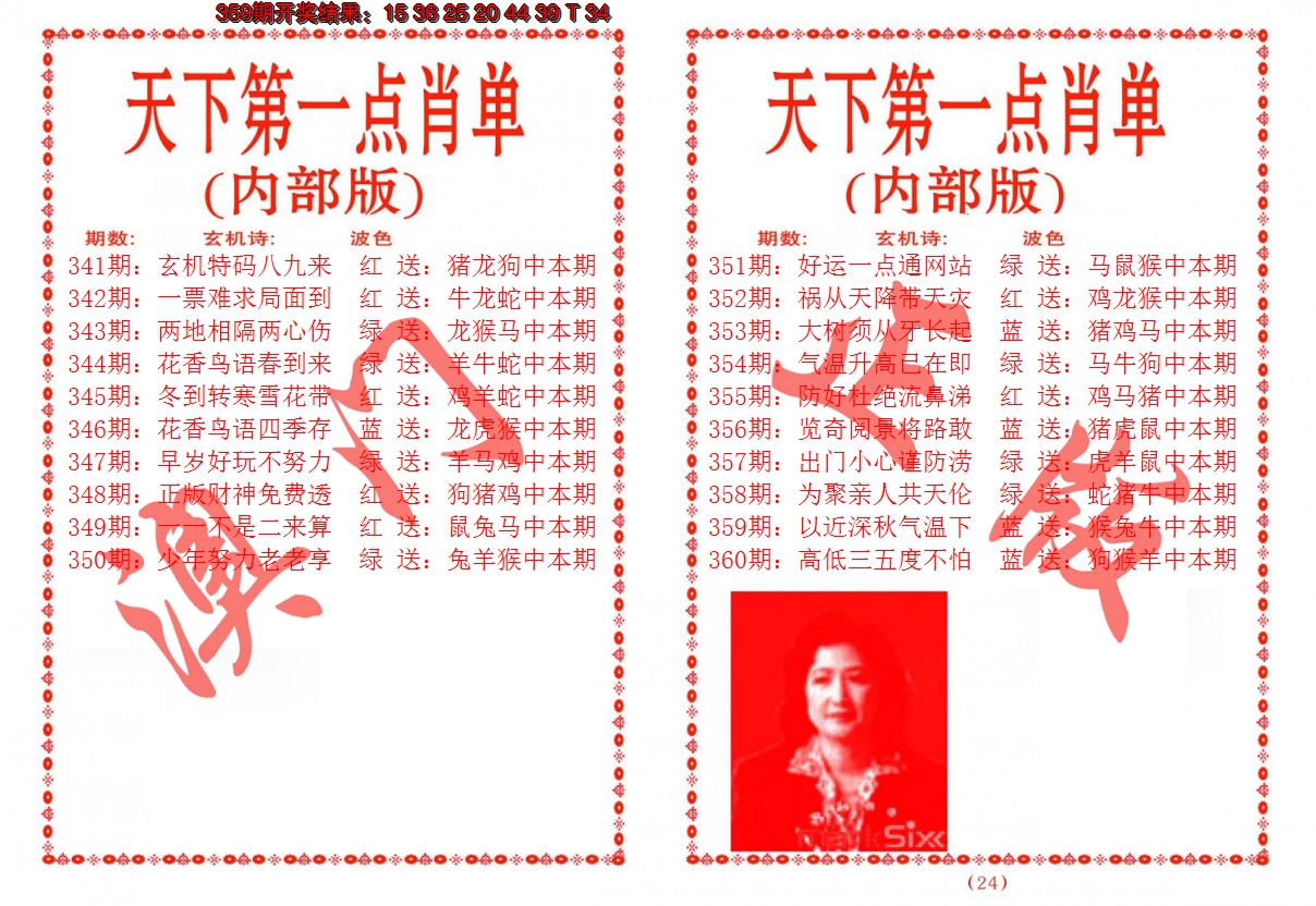 2024360期天下第一单肖单