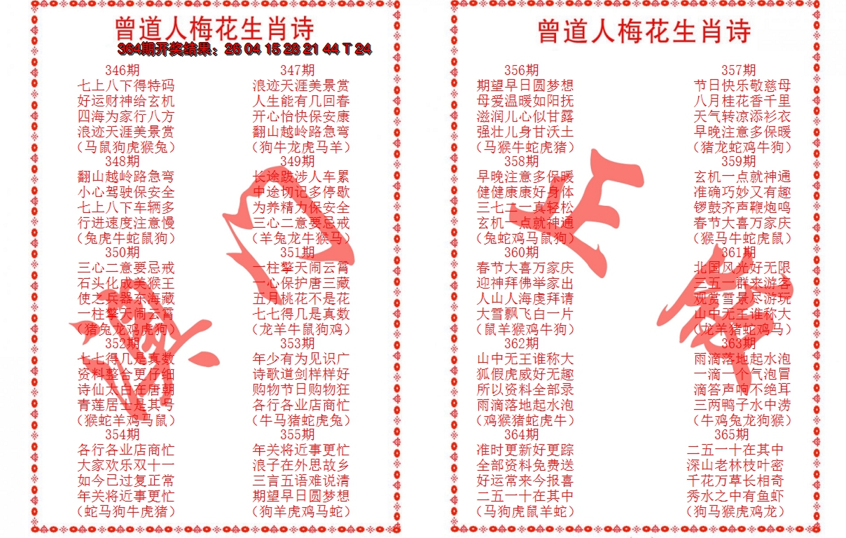 2024365期曾道人梅花生肖诗